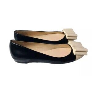 Talbots Layla Flats Women’s Shoes Black White Bow Top Size 6.5 B Retail $119